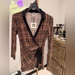 Anne Klein Black and Cream Patterned Dress